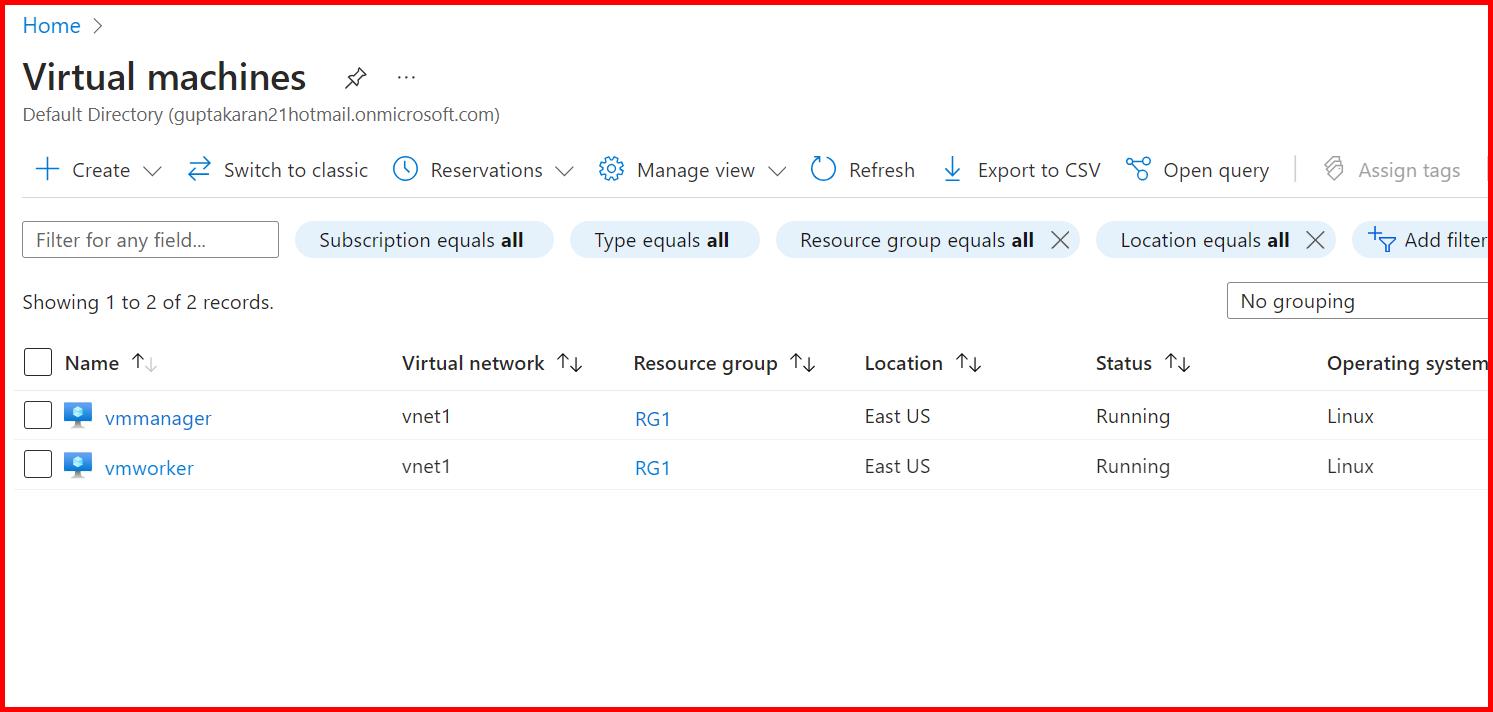 Picture showing the 2 virtual machines created in Azure